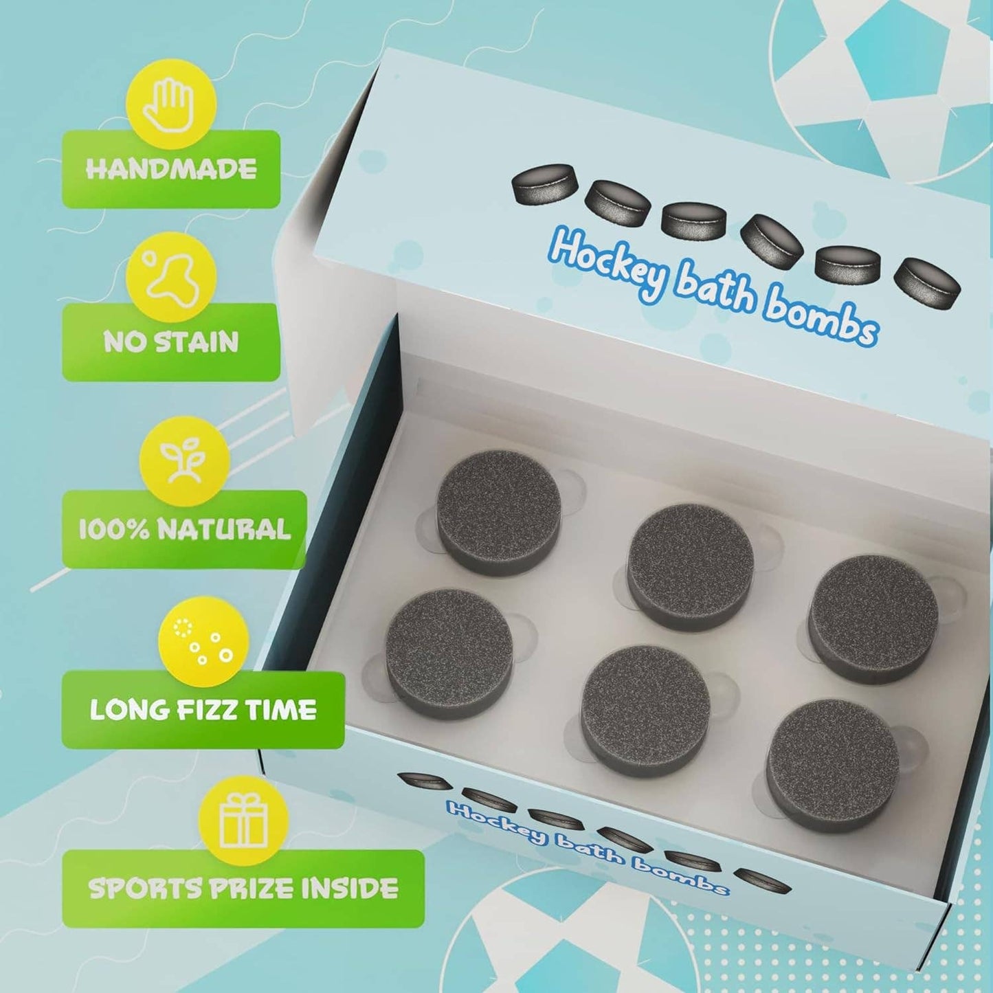 Kids Hockey Bath Bombs with prize Inside- 6 Pack