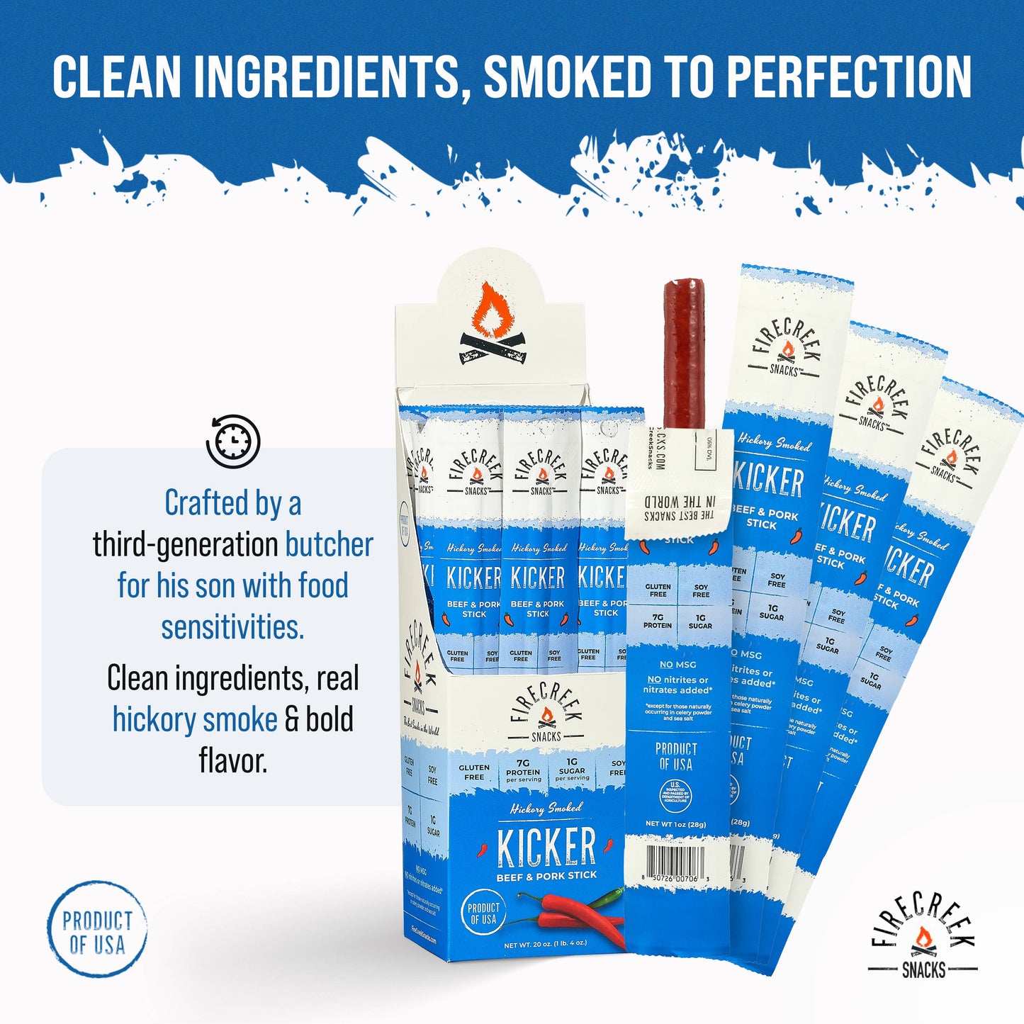 FireCreek Snacks Kicker Spicy Beef & Pork Meat Sticks – 20ct