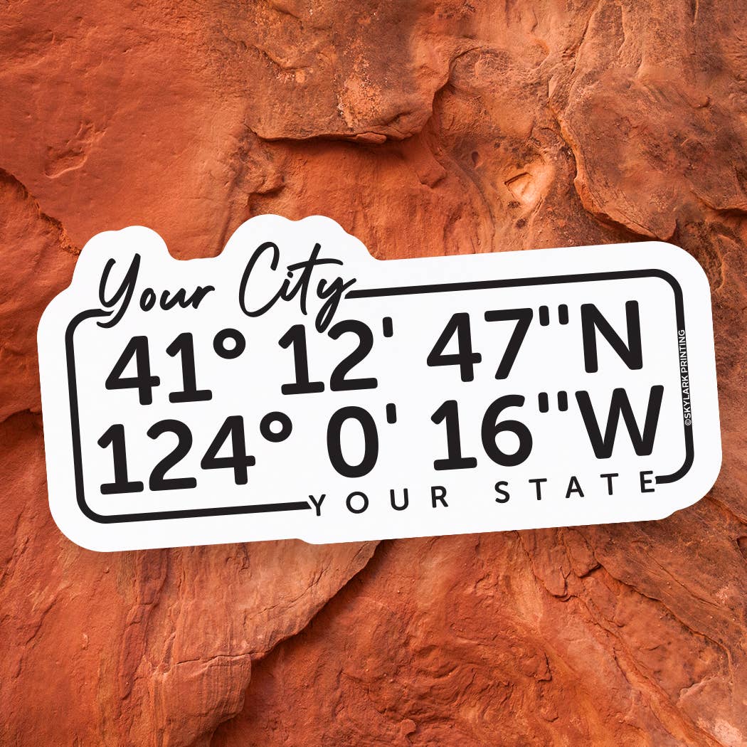 Your Coordinates Souvenir Sticker with your Custom Location
