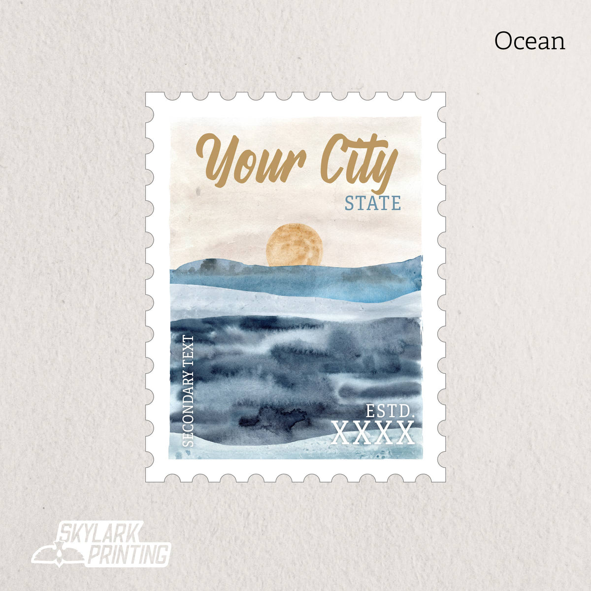Custom Postage Stamp Souvenir Sticker with Your City, State