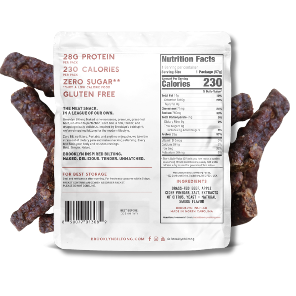 2oz Grass Fed Biltong Naked Skinny Sticks