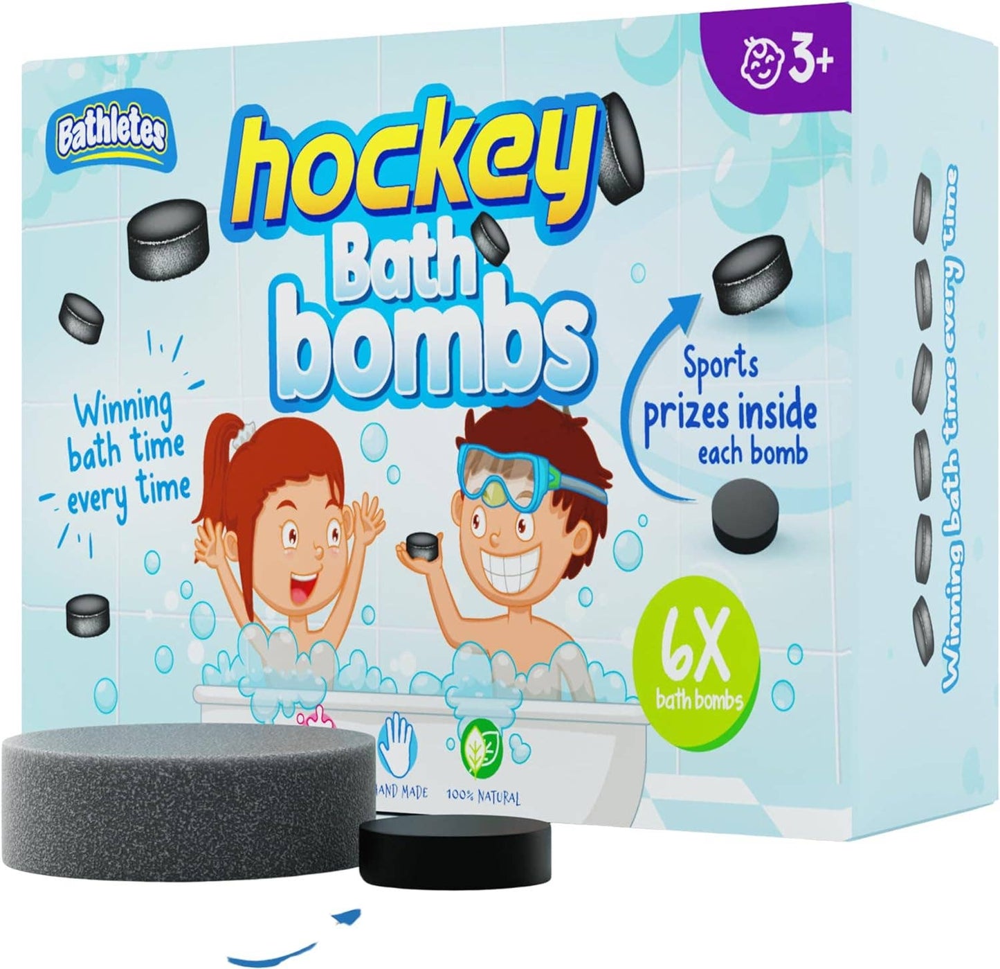Kids Hockey Bath Bombs with prize Inside- 6 Pack