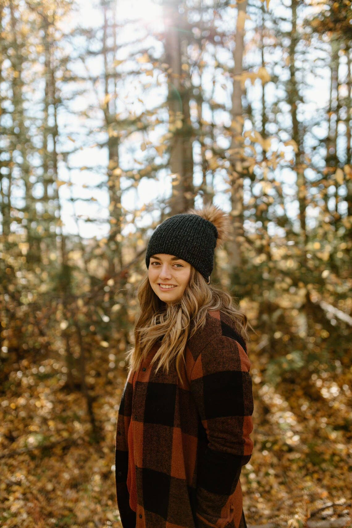 Black Knit Beanie Toque with Fur Pom Pom hat
