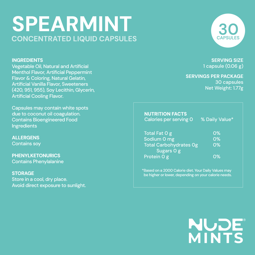 NUDE Mints - Double Action Liquid Mint Capsules (Spearmint)