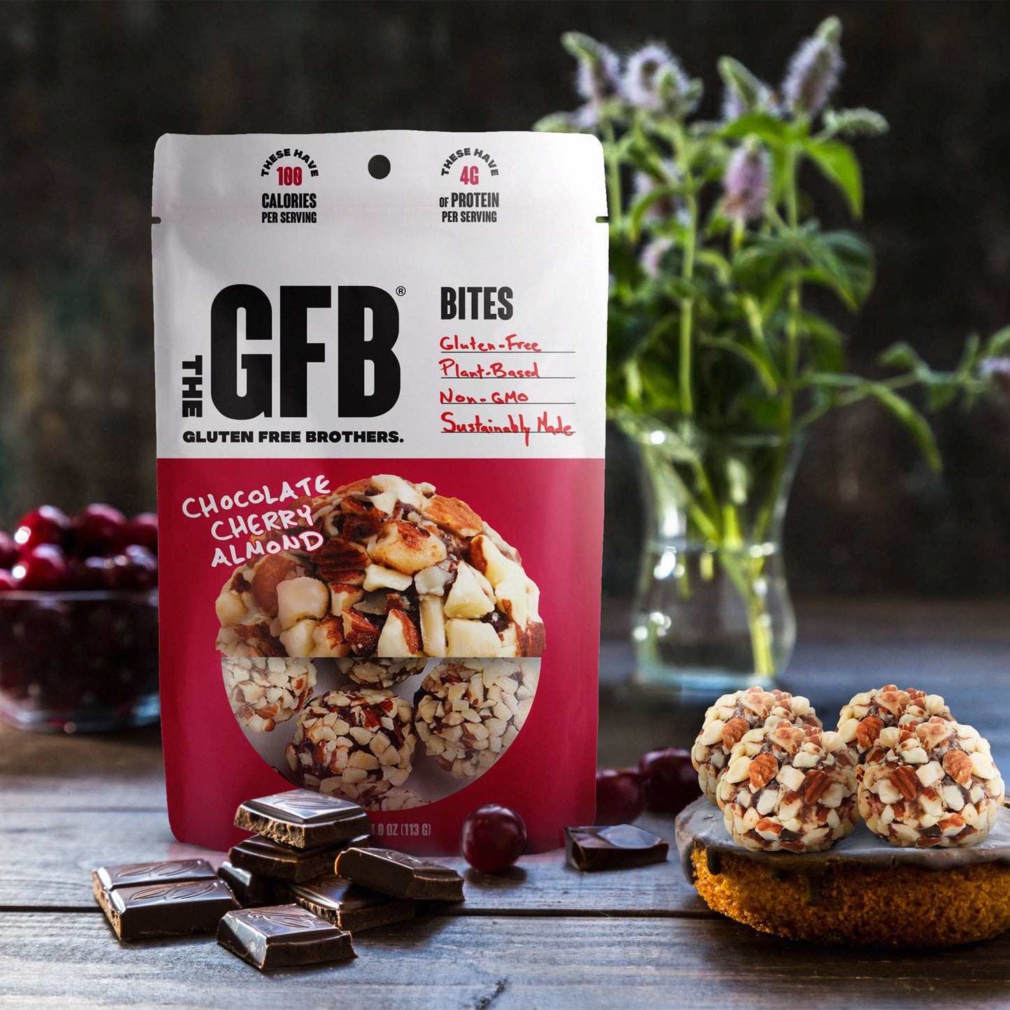 The GFB: Chocolate Cherry Almond Gluten Free Protein Bites