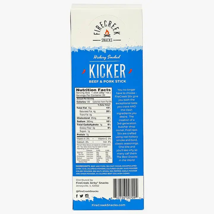 FireCreek Snacks Kicker Spicy Beef & Pork Meat Sticks – 20ct