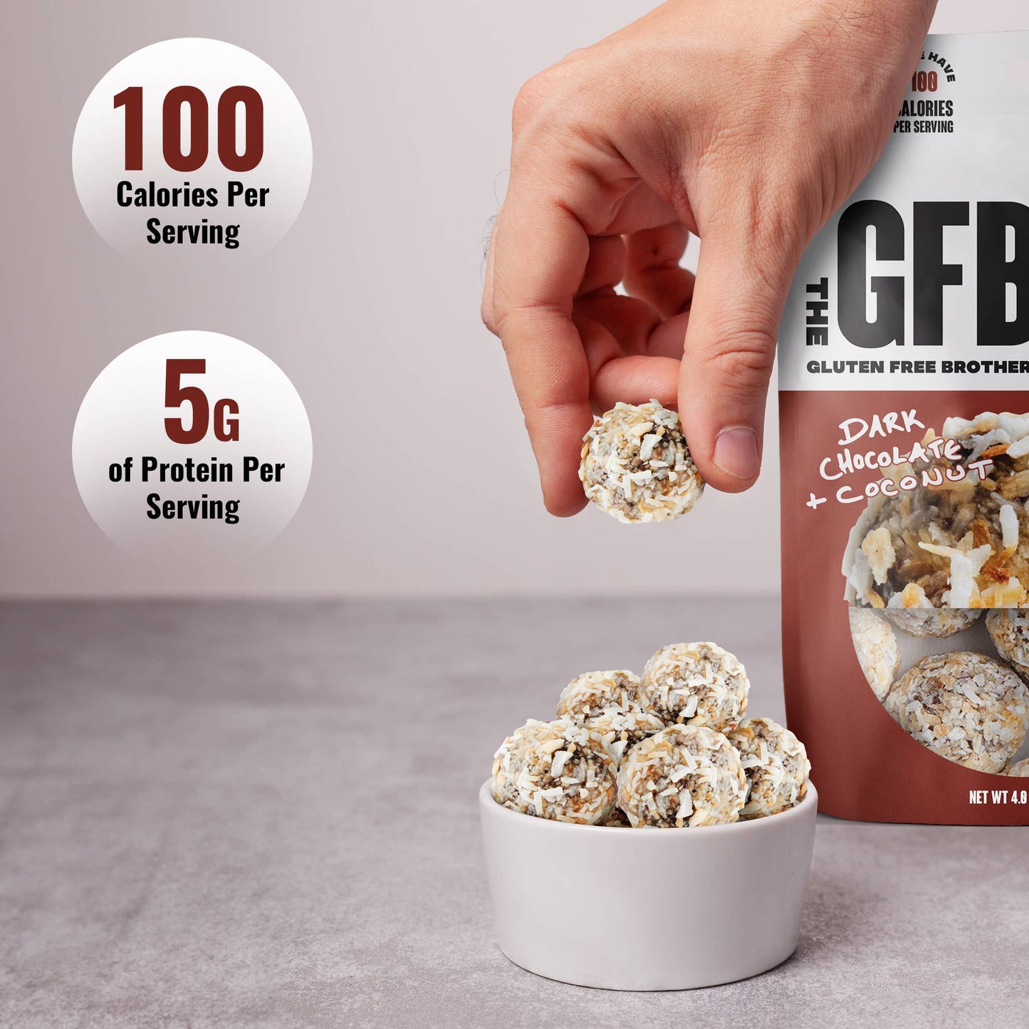 The GFB: Dark Chocolate Coconut Gluten Free Protein Bites
