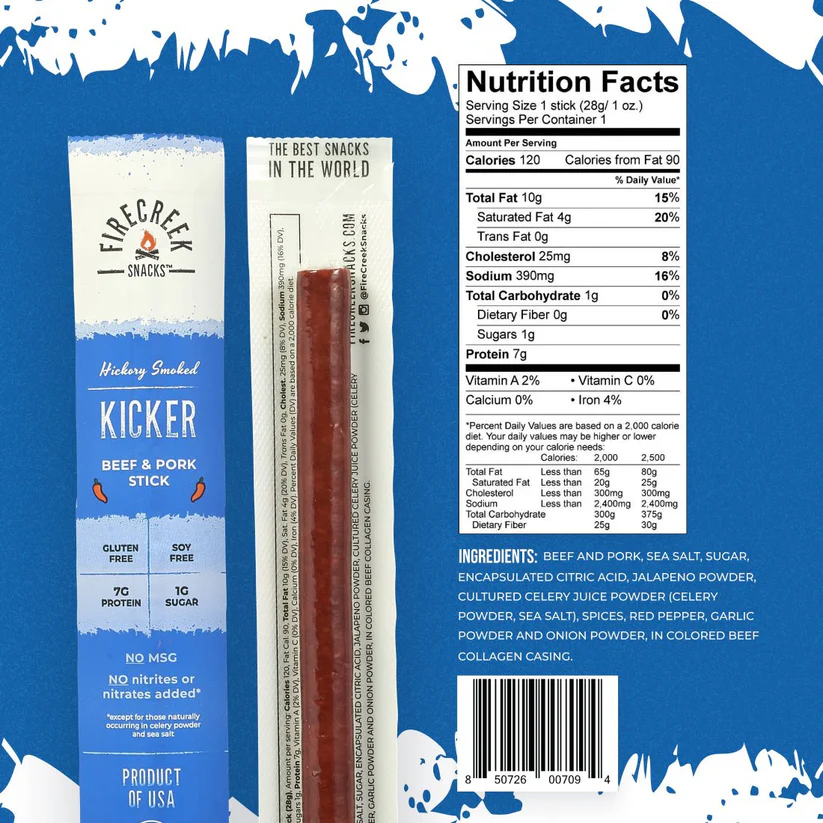 FireCreek Snacks Kicker Spicy Beef & Pork Meat Sticks – 20ct