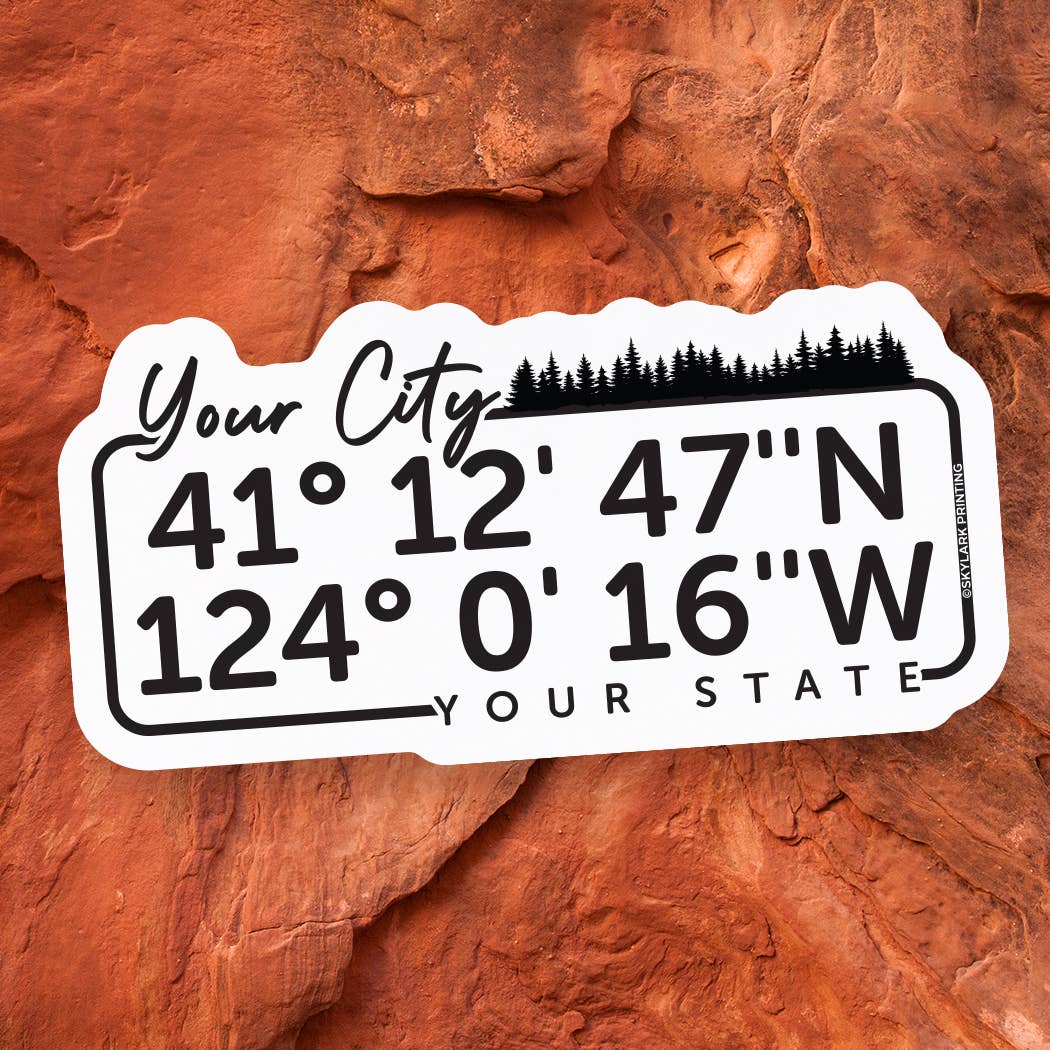 Your Coordinates Souvenir Sticker with your Custom Location