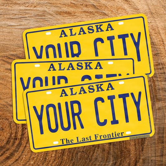 Alaska Yellow Plate Souvenir Sticker with Your City, Text