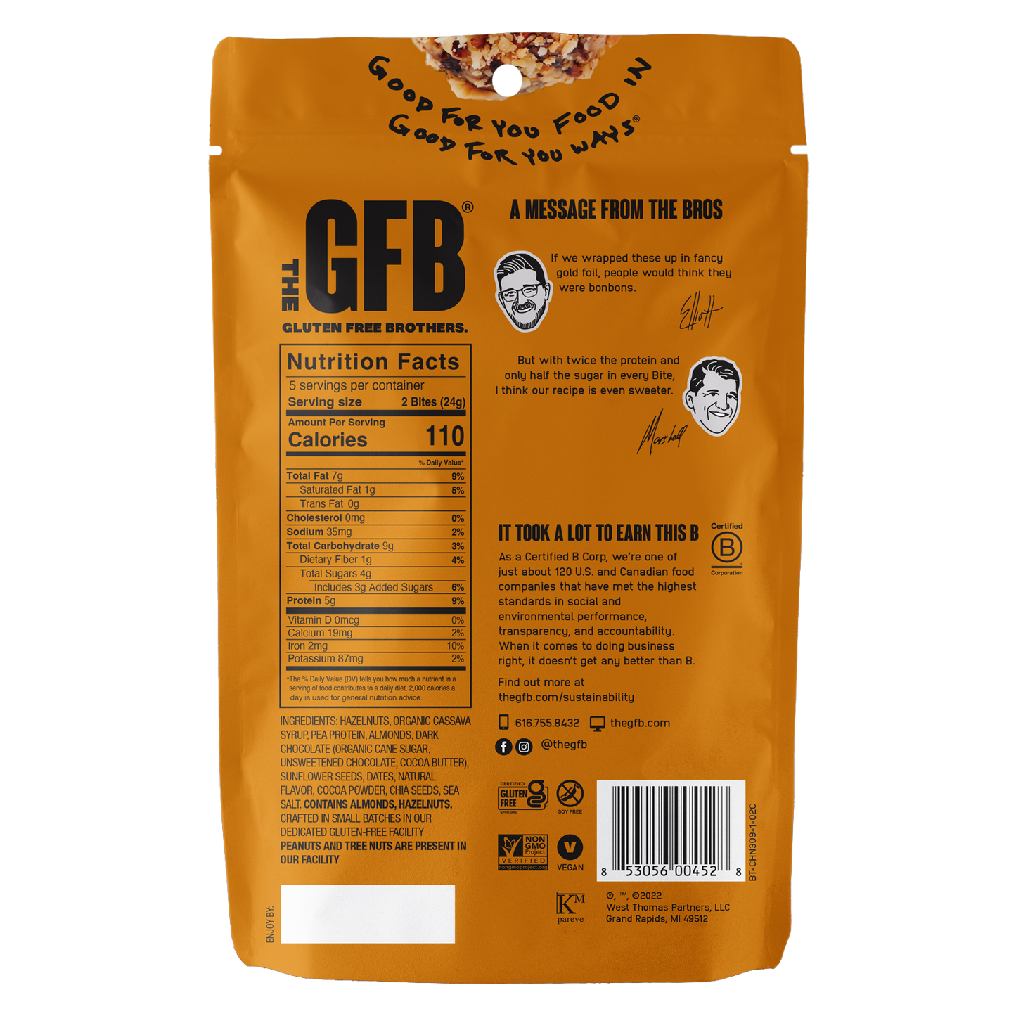 The GFB Dark Chocolate Hazlenut Bites - Grain Free