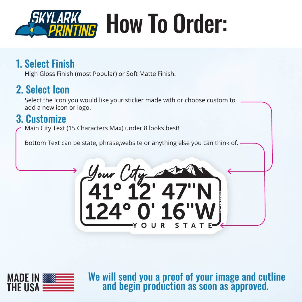 Your Coordinates Souvenir Sticker with your Custom Location