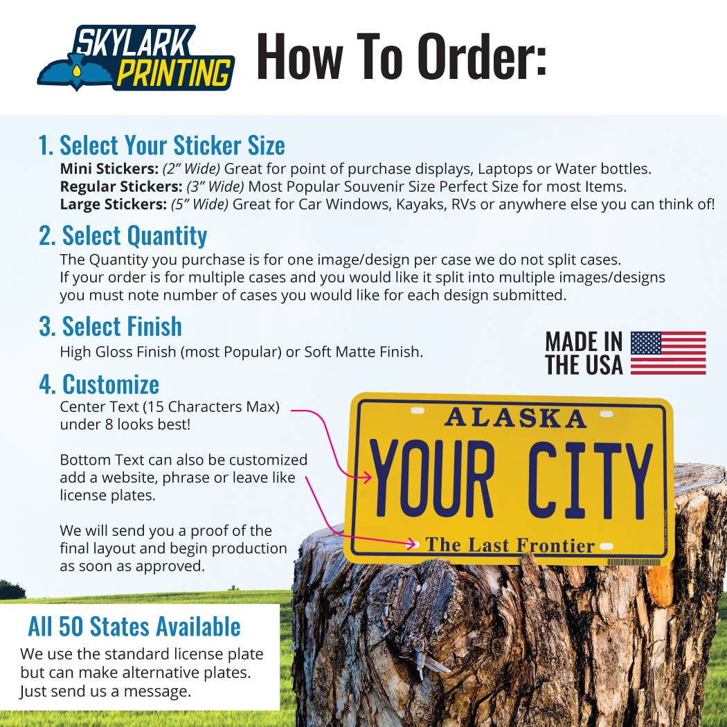 Alaska Yellow Plate Souvenir Sticker with Your City, Text