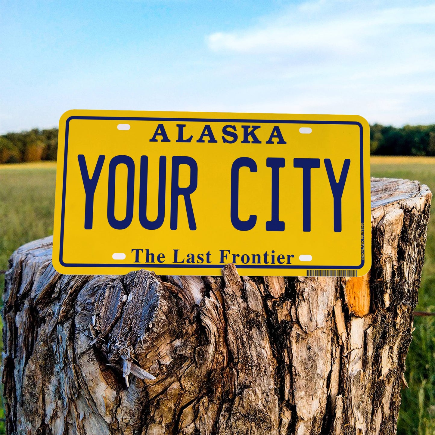 Alaska Yellow Plate Souvenir Sticker with Your City, Text